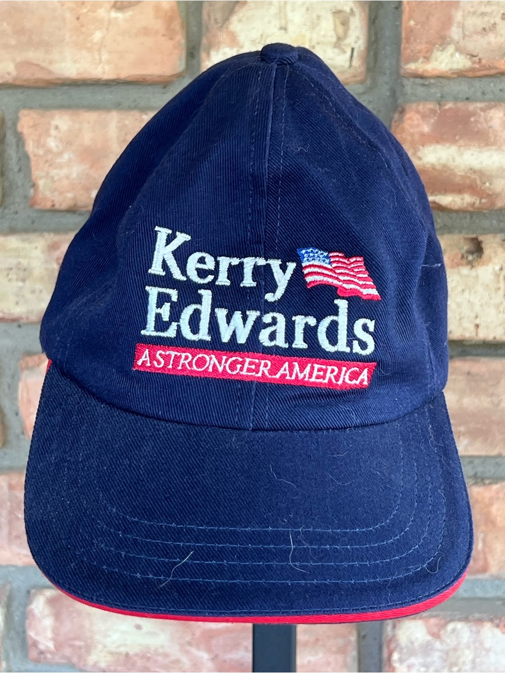 Vintage 2004 Kerry Edwards Presidential Campaign Hat Navy Blue Trim w/ Slogan".